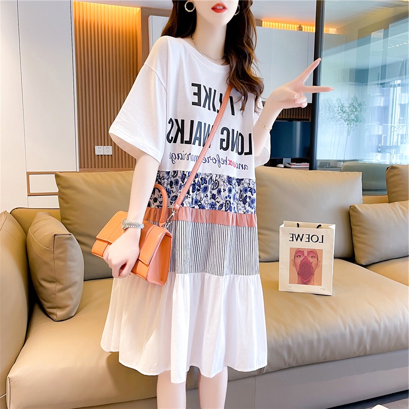 Design sexy niche short-sleeved t-shirt female 2022 new long section summer 慵 lazy loose dress on clothes (20509:28317:size:XL (suitable for 150-200 catties);1627207:28320:Main colors:white)