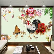 Rooster painting flowers blossom rich auspicious Rooster porch decorative painting new Chinese aisle town house mural wall stickers