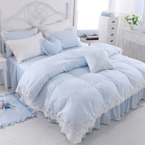 Add Mercury Cloud Summer full cotton 100 Princess Wind pure cotton net Red four pieces Lace Lace bedsheet Bed Skirt