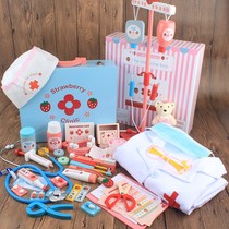 New childrens simulation Hospital little girl House gift Doctor Nurse injection toy wooden medical box listen