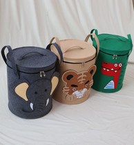 With Lid Cartoon Containing Barrel Felt Cloth Animal Barrel Thickened Folding Toy Dust Collection Bag Subspot