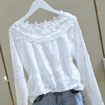 Hong Kong Lace Jersey Undershirt Woman 2022 Spring long sleeve female blouse Net Yarn Hollowed-out Snow-spinning Jersey Damp