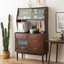 Nordic solid wood sideboard integrated against the wall high cabinet modern minimalist living room storage cabinet black walnut tea cabinet