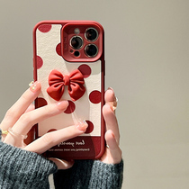 New Years red Wave Point butterfly knot applicable Apple 13 mobile phone shell iPhone12 protective sleeve 13Promax full package anti-fall 11 individuality Japan-ROK xs max tide card female x x x