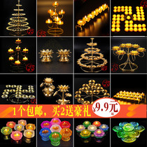 Colorful colored glazed lotus butter lamp holder Tibetan Buddhist supplies long-life lamp pure copper seven-star lamp holder? Buddha lamp holder