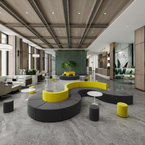 Modern office area circular card training institution Business hall company meeting area curved double-faced solid wood sofa