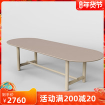 Nordic solid wood oval conference table creative desk modern simple long table log negotiation table Workbench