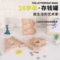 English letter cashbox varnish version wooden coin deposit money pot store money pot Deposit Money Cylinder Creative Transparency Nemesis Red