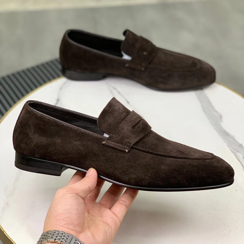 2023 summer new men‘s casual leather shoes matte suede slip-on loafers business leather bottom banquet shoes