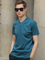 V-neck short-sleeved t-shirt mens self-cultivation trend double mercerized cotton solid color body sweater autumn mens half-sleeved inner bottoming shirt men