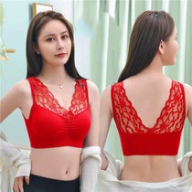 Steel Ring Type Big Red Big Code Bra Woman Beauty Back to gather breasts for life without movement Breasted Underwear Wrap Lace anti-shock