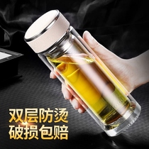 Double glazed cup insulating crystal Mens and womens water cup with lid strainer Coffee cup Business Office portable tea cup