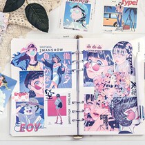Oil Painting Secondary Meta-Cartoon Teenage Girl Material Paper Brief Landscapes hand books Sign Hit Bottom Retro Collage decorations
