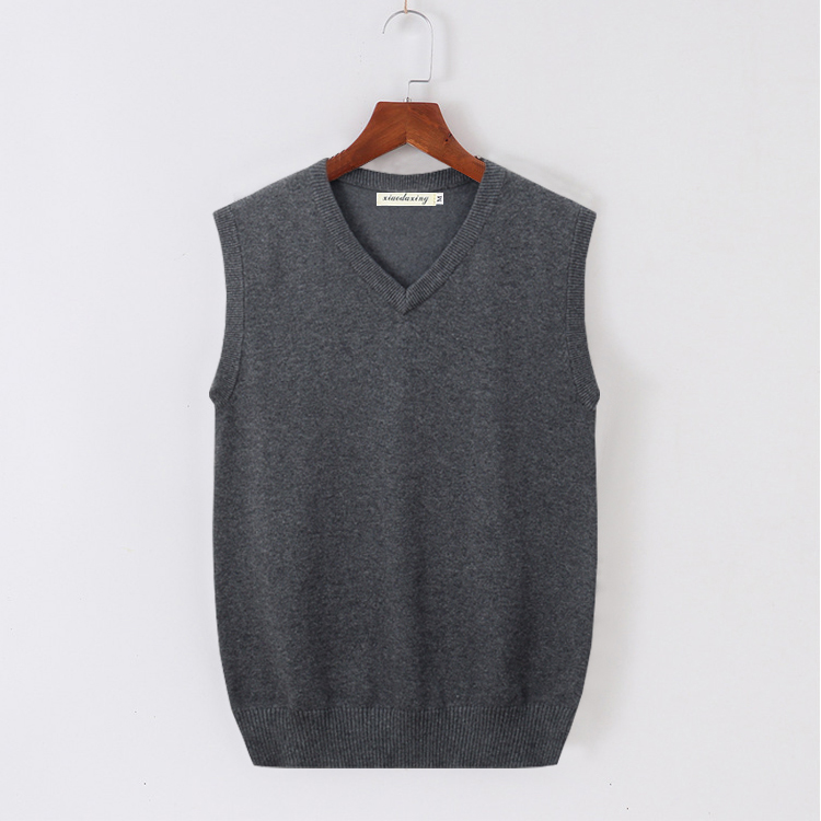 Men's V-neck Sleeveless Sweater Knitted Vest Jacket Cotton Wool Vest Autumn and Winter Warm Wool Vest Thick