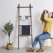 Nordic floor-floor solid wood clothes hat rack bedside ladders hangers wood leaning against wall trapezoidal shelving clothes racks