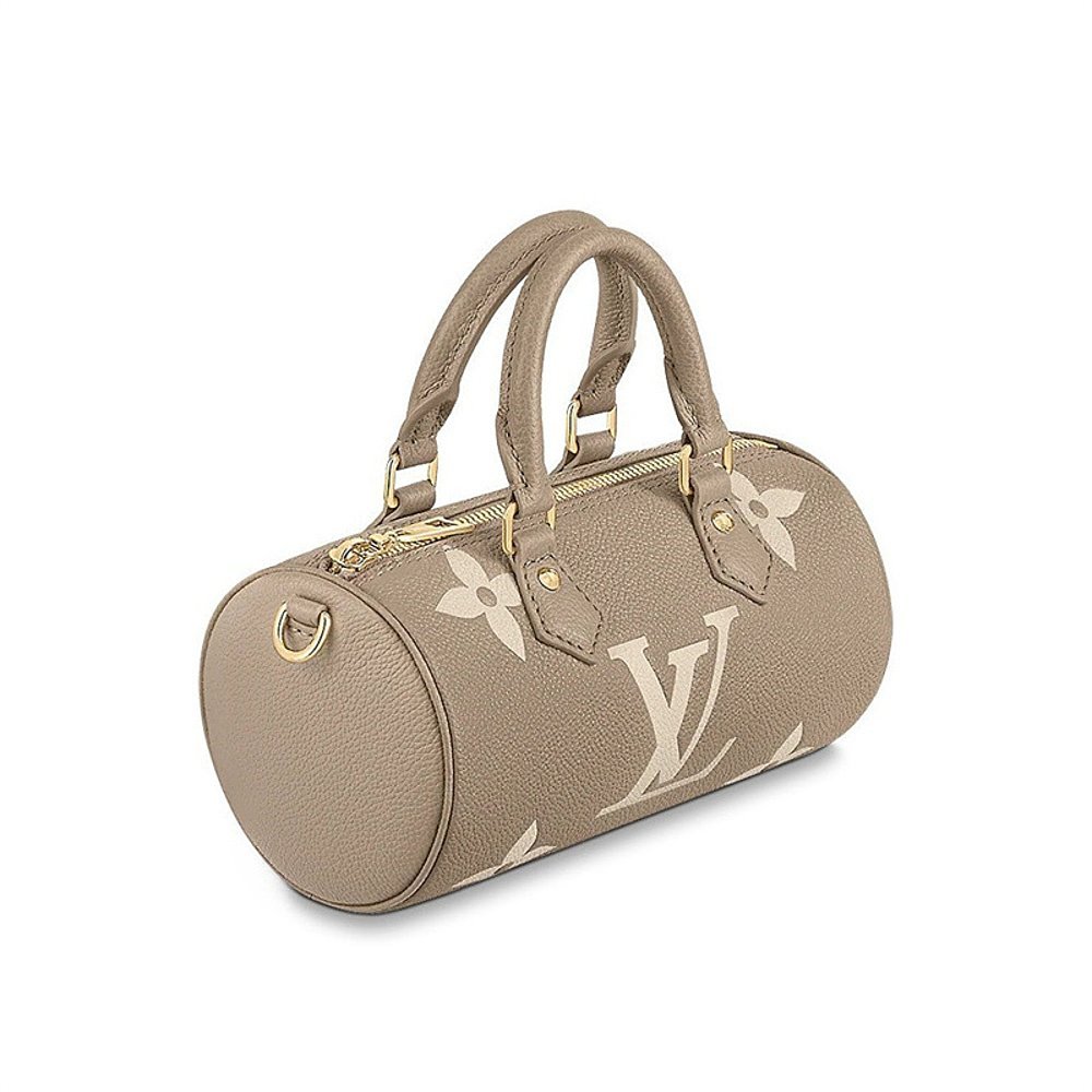 欧洲直邮lv路易威登新款papillon bb巴比龙牛皮圆筒包斜跨女包