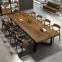 Industrial Wind Solid Wood Iron Art Conference Table Long Table Log Large Plate Table Modern Minimalist Bench Loft Negotiating Table And Chairs