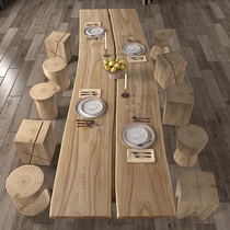 Solid Wood Meeting Table Long Table Bench Modern Minima White Wax Wood Large Plate Table Log Tea Table Table Negotiation Table