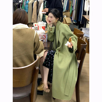 Butter Fruits Green Fur Coats 2021 Advanced Senses Winter Clothing Small Sub Medium Long Korean Double Face Cashmere Dresses Woman