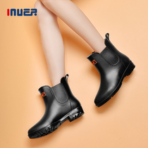 Back Force South Korea Rain Boots Lady Midcylinder Fashion style Outside Wearing Rain Shoes Plus Suede Thickened Anti-Slip Warm Cotton Water Shoes Waterproof