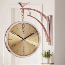 New double-sided hanging clock European-style hot pin atmosphere ultra-silent office creative free room punching wall
