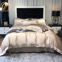 High end 120 genuine silk cotton four pieces of goon satin embroidered light lavish full cotton champagne bed linen bed with supplies