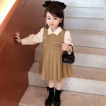 Girl Dress Dress Spring Dress 2022 New Ocean Gas Mesh Red Little Girl Long Sleeve Shirt With Princess Dress Two Sets