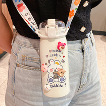 Insulation Cup Female Straw Style Cute Children Baby Water Glasses Girl Hearts Portable students Adult online Red Red Cups