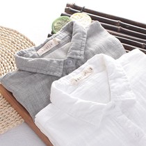 Pure cotton gauze lining Japanese Art Little fresh Han Fan checkered Double cotton yarn Long sleeves shirt pure cotton white shirt