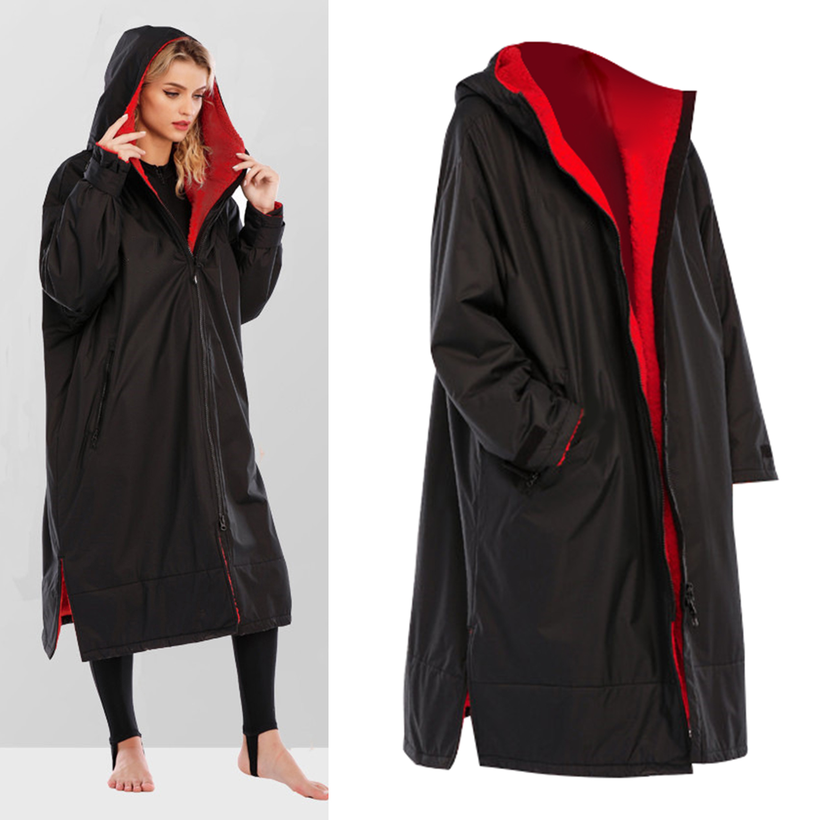 Waterproof Surf Changing Robe Women Men Swim Coat Jacket Cloak Parka Hood