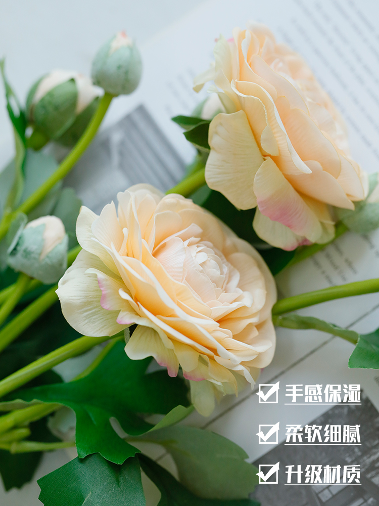 Peony Artificial/Fake Flower Indoor Living Room Decoration Flowers Decoration Table Flower Decoration Ranunculus Dried Flowers Bouquet Light Luxury