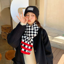 Black and white checkerboard plaid ins scarf female autumn and winter 2021 new Korean version of the student warm scarf male trendy Japanese