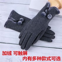 Winter warmth plus suede ladies gloves student Korean version cute no down suede outdoor touch screen bike to drive