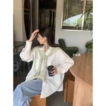 Small waistcoat high-end womens solid color knitted shawl 2022 new style with fake collar small fresh matching shirt