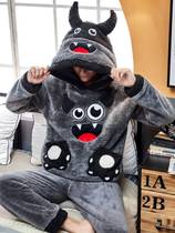 Doll Sleepwear Mens Personality Coral Suede to blame for autumn and winter plus suede thickened Lianhood Home Costume Cartoon Suit