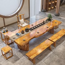 Tea table and chair combined tea table solid wood tea table new Chinese tea table log tea table log tea several set in one office