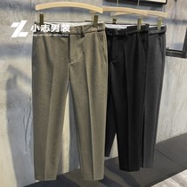 Xiaozhi light luxury mens winter woolen suit pants hidden elastic waist design slim small feet casual tapered pants