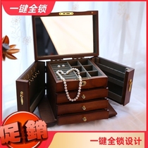 Wood first decorated box wooden upscale small delicacy with lock with mirror multilayer minimalist imitation ancient Chinese wind containing box