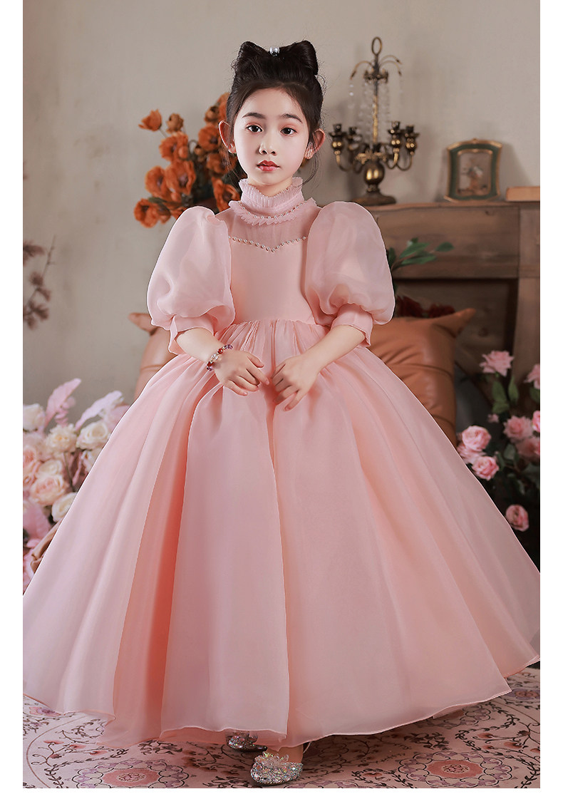 女童晚礼服公主裙粉色花童婚礼小女孩儿童走秀钢琴演奏主持人夏季