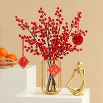 Fortune-making living room New Chinese New Year flower arrangement flower arrangement flower arrangement Spring Festival decoration flower imitation flower decoration hanging decoration red bean transparent vase