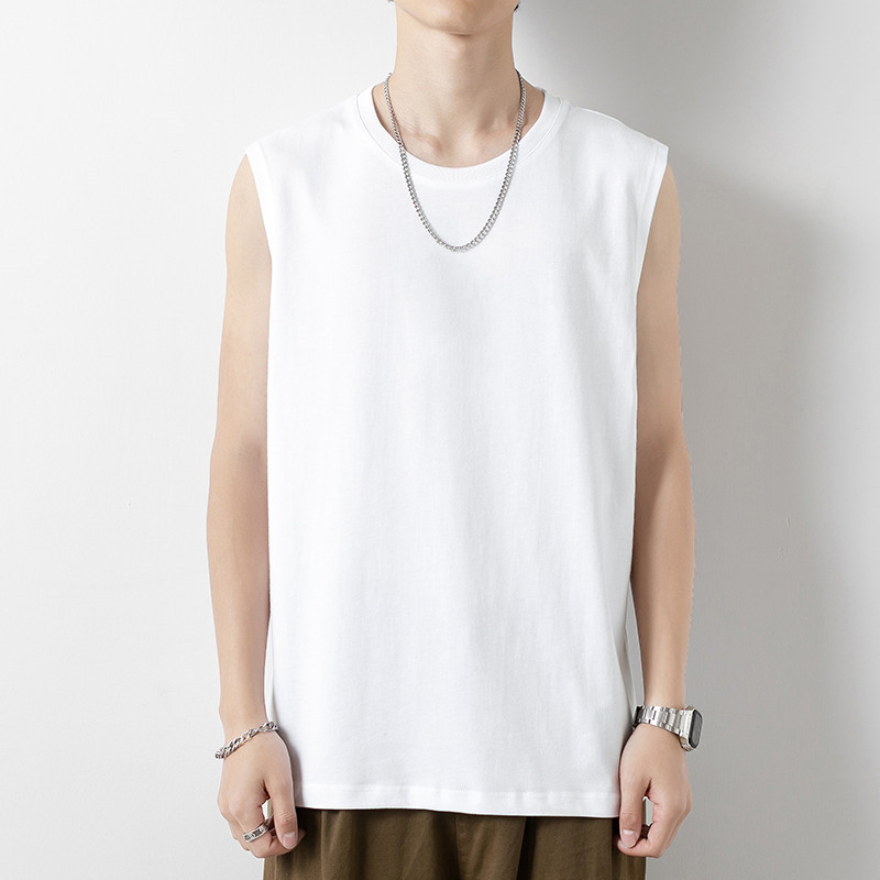无袖背心男士夏季潮牌纯棉健身运动坎肩衣服打底男装白色短袖t恤详情