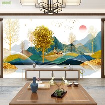 New Chinese style fortune elk bamboo wood fiber TV background wall panel hotel film and television gusset decorative integrated wall panel