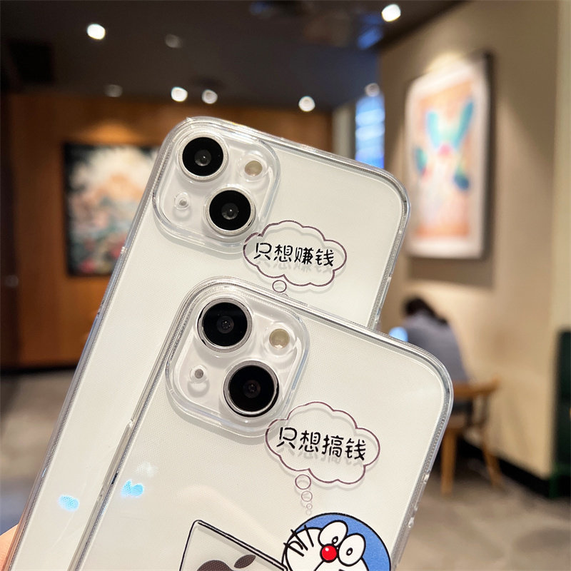 创意搞钱哆啦a梦适用苹果13手机壳iphone14prormax只想赚钱12pro打工