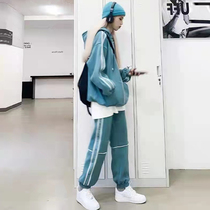 Online Red Fried Street Sports Suit Women Spring Autumn Students Loose and thin Korean version Fashion Lianhood Leisure Two sets