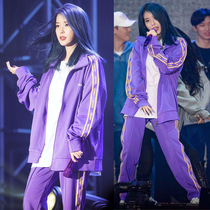 iu homo sports suit women spring and autumn students loose and thin Korean version fashion vee clothing leisure two sets of running clothes