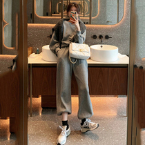 (Clearing House Special Price) Sports Suit Womens Spring Autumn Loose Korean version Students Conspicuate Fashion Foreign Air Leisure Two Sets