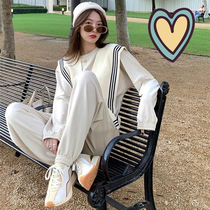 (Clearing House Special Price) Sports Suit Womens Spring Autumn Loose Korean version Students Conspicuate Fashion Foreign Air Leisure Two Sets