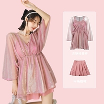 Net red wind swimsuit fairy thin female three-piece summer large size fat mm200 catties split skirt conservatively cover belly meat