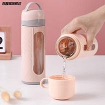 Double glazed cup of glass tea cup with large capacity home with lid portable insulated cup female heat insulation and heat resistant water glass