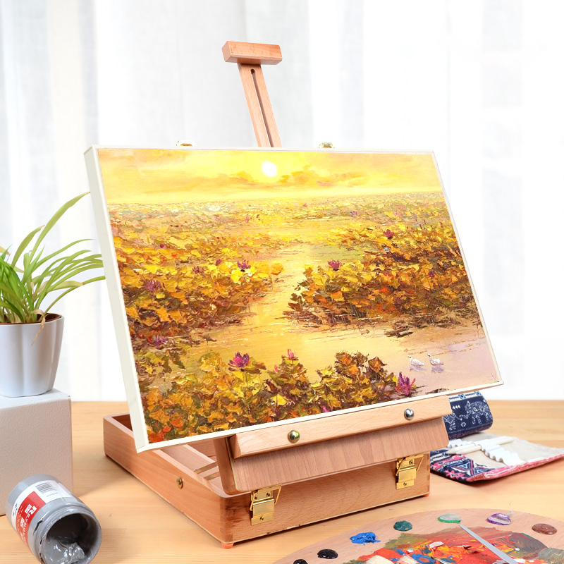 Oil Painting Box Portable Picture Frame Table Top Beech Wood Oil Painting Easel Shelf Bracket Children Drawing Board Drawing Shelf Folding Portable Writing Raw Outdoor Wooden Table Easel Toolbox Fine Arts Students special-Taobao